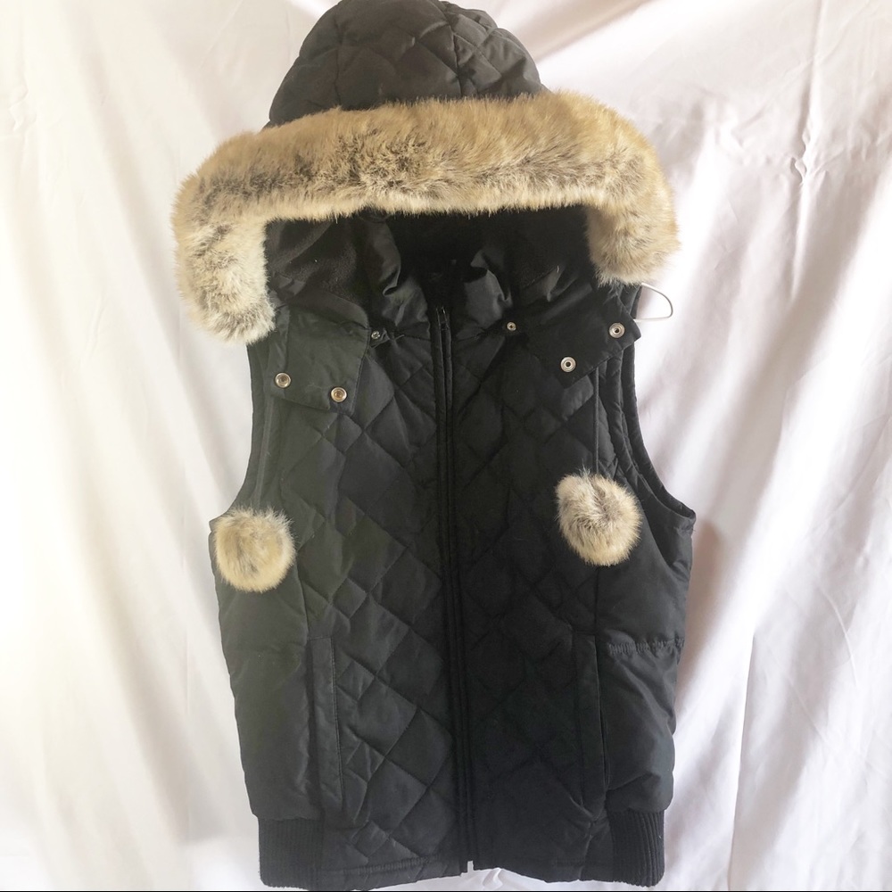 Ann Taylor Loft Puff Vest with Faux Fur and Down